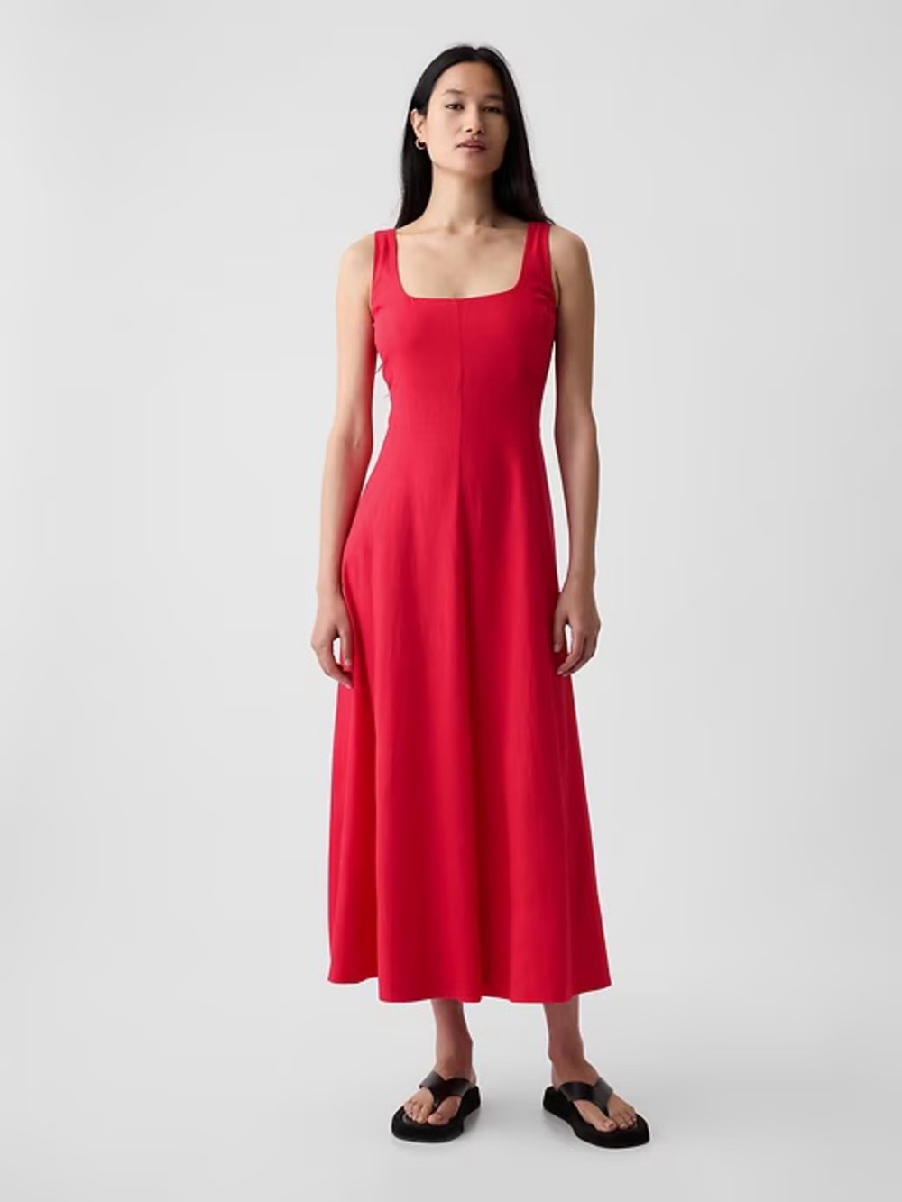 Linen Blend Midi Dress | Slipper Red